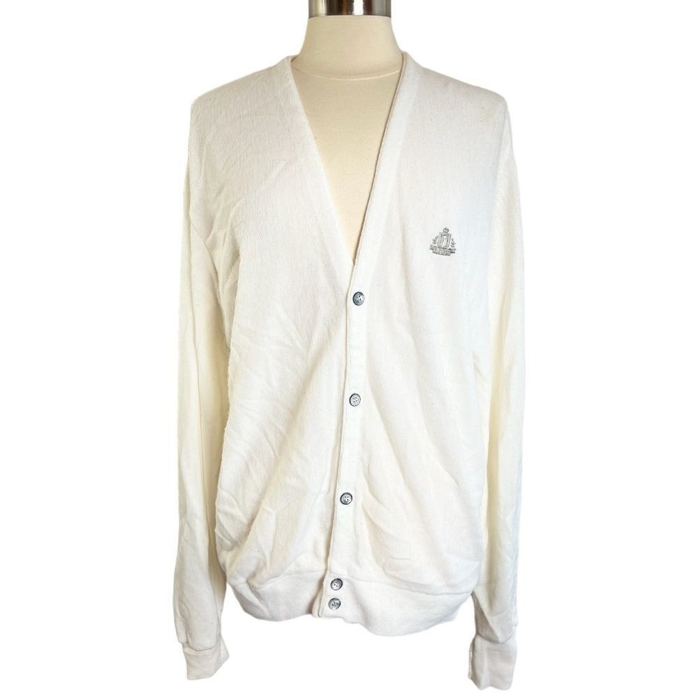 VTG IZOD Men's Mister Roger's White Button-Front Sweater Cardigan, Large‎